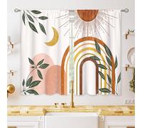 oolygoo Cortinas abstractas de Mediados de Siglo, Bohemias, pequeñas, para Cocina, diseño de Hojas, Sol, Minimalista, Tratamiento de Ventana, Moderno, café, Cortinas Cortas para baño, Comedor