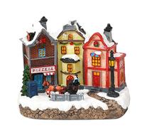 Operitacx Mini casita navideña Decorativa: Edificio de Pueblo de Resina Iluminado para exhibición de Mesa - Figuritas de Casas con Escena Invernal iluminadas para decoración navideña de estantes