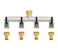 OPERMAXER Distribuidor de agua para grifo de 4 vías, mango extendido, 3/4 pulgadas, latón de 3/4 pulgadas, distribuidor con válvulas de cierre individuales, 4 distribuidores de 3/4 pulgadas, adaptador