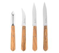Opinel Essentials Juego de cuchillos de cocina (4 piezas, acero inoxidable Sandvik, mango de madera de olivo), multicolor