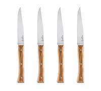 OPINEL - Estuche de 4 Cuchillos de Mesa Facette de Olivo - Hoja Lisa de Acero Inoxidable - Mango de Madera de Olivo - Garantía de por Vida - Fabricación Francesa