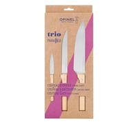 Opinel - Estuche Trio Parallèle, 1 Cuchillo de Chef N°118, 1 Cuchillo para Cortar N°120, 1 Cuchillo de Oficina N°126 - Acero Inoxidable, Madera de Haya - Garantía de por Vida