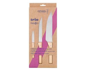 Opinel - Estuche Trio Parallèle, 1 Cuchillo de Chef N°118, 1 Cuchillo para Cortar N°120, 1 Cuchillo de Oficina N°126 - Acero Inoxidable, Madera de Haya - Garantía de por Vida