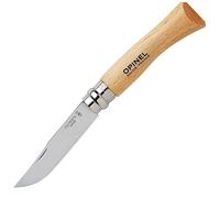 Opinel - N°07 Cuchillo de Bolsillo - Hoja de 8 cm de Acero Inoxidable Martensítico Yatagan, Mango de Madera de Haya, Uso Diario, Anillo de Seguridad Virobloc - Fabricación Francesa