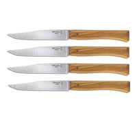 OPINEL - Estuche de 4 Cuchillos de Mesa Facette de Olivo - Hoja Lisa de Acero Inoxidable - Mango de Madera de Olivo - Garantía de por Vida - Fabricación Francesa
