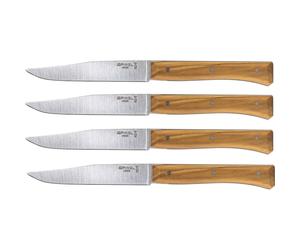 Opinel Set de Cuchillos de Mesa Facette de Madera de Olivo, 4 unidades de 11 cm de hoja de acero inoxidable