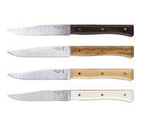 Opinel Set de Cuchillos de Mesa Facette Mix de 4 Piezas de 11 cm de Hoja de Acero Inoxidable de Variados Mangos de Madera y Eco Materiale de Colores Marrón y Plateado