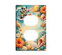 Opossum - Placa de pared dúplex para pared, tabla de surf de playa tropical, hibisco, verano, turquesa, plástico, tamaño estándar, doble toma de corriente, para decoración de apartamento, hogar