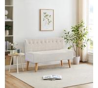 OPULENTHOME Sofá de 2 plazas, cómodo sofá acolchado, sofá doble con aspecto de lino y patas de madera, para dormitorio, salón, sala de juegos, color beige, 117 x 55 x 75 cm