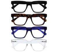OPULIZERA Gafas de Lectura de Bloqueo de Luz Azul para hombre y mujer, Lentes Antirreflectante y Antideslumbrante, Protección UV, Pacquete de 4 Negro Marrón Azul Claro +1,00