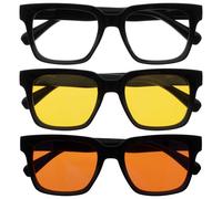 OPULIZERA Gafas luz azul mujer y hombre - Lentes transparentes amarillas y naranjas - Antirreflectante Antideslumbrante UV400 - Paquete de 3 - Conducción Nocturna y juegos - Negro