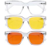OPULIZERA Gafas luz azul mujer y hombre - Lentes transparentes amarillas y naranjas - Antirreflectante Antideslumbrante UV400 - Paquete de 3 - Conducción Nocturna y juegos - Claro
