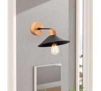 Opviq, aplique industrial con cuerpo de metal y base de madera, diámetro 24 cm, altura 20 cm, casquillo E27, máximo 40 W, IP20, color y roble. Diseño elegante para espacios modernos.