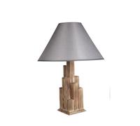 Opviq Lámpara de Mesa 8300-3M con Cuerpo de Madera y Pantalla de Tela