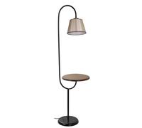 Opviq Lámpara de Pie con Estantes de Madera y Tapa de Tela Beige Oscuro
