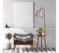Opviq Lámpara de pie con mesa de madera y tapa de tela Nogal