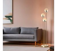Opviq, lámpara de pie con pantalla de vidrio, diseño "Judy 3", cuerpo de metal, color ámbar, dimensiones: 150 x 30 x 30 cm