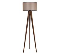 Opviq Lámpara de Pie de Madera con Pantalla de Tela Cilíndrica Nogal