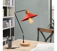 Opviq Manavgat - N-606 Lámpara de mesa roja con base de madera