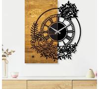 Opviq, Reloj de madera modelo 14, Pared, Nuez, Metal, 58 x 51 x 3 cm