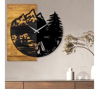 Opviq, Reloj de madera modelo 19, Reloj de pared, Nuez, Metal, 56 x 58 x 3 cm