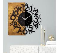 Opviq, Reloj de madera modelo 26, Reloj de pared, Nuez, Metal, 59 x 58 x 3 cm