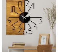 Opviq, Reloj de madera modelo 29, Reloj de pared, Nuez, Metal, 58 x 58 x 3 cm