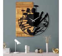 Opviq, Reloj de madera modelo 33, Reloj de pared, Nuez, Metal, 60 x 58 x 3 cm