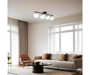 Opviq Yeni Can Lámpara de Araña de 4 Luces en Negro y Blanco con Vidrio