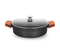 Orbegozo CDB 1036 Cacerola Baja Aluminio Forjado, 8 L, Superficie Antiadherente Libre de PFOA, Asas de Silicona, Tapa de Cristal Templado