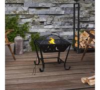 Ordellia Brasero con atizador, 50 cm, acero XXL, color negro, con protección contra chispas y cubierta de red, para jardín y terraza, calor seguro y ambiente acogedor en exteriores