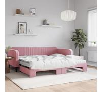 Ordellia Cama de día extensible con colchones, color rosa 100 x 200 cm, terciopelo, sofá cama 2 en 1, marco de cama resistente para dormitorio, muebles de diseño moderno