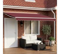 Ordellia Toldo eléctrico extensible rojo burdeos y blanco, 5 x 3,5 m, protección solar impermeable con motor, brazo articulado y resistente a los rayos UV para balcón, terraza, jardín