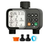 Ordenador de riego con 2 zonas de salida, con pantalla, reloj de riego de jardín, control de riego con retardo de lluvia, automático/manual, IP54 resistente al agua, temporizador para jardín y