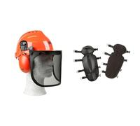 Oregon 562412 - Casco de Seguridad para Motosierra Yukon & Espinilleras Protectoras para Trabajar con Desbrozadora, Sistema Ajustable