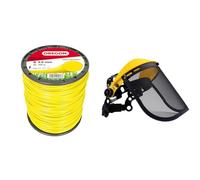 Oregon Hilo Redondo Amarillo para Desbrozadoras y Cortacésped, Nailon de Calidad Profesional & Visera de Seguridad con Malla Metálica Protectora, Protección Facial Ajustable