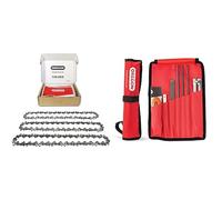 Oregon Pack de 3 Cadenas de Motosierra y Kit de Afilado - Cadena 3/8" LP para Espadas de 40cm -57 Eslabones, 1.3mm - Cadena de bajo retroceso compatible con Titan, Gardenline, y muchas más