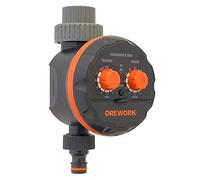 OREWORK Programador de Grifo Presión Cero 2 Botones, Temporizador de Riego Automático 0-7 Bar, Frecuencia 1 Hora a 7 Días, Duración 1-120 Min, Función Delay, Válvula Motorizada
