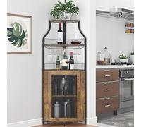 Organiza con Estilo - Aparador Esquinero Industrial para Vino y Copas - 5 Niveles, Botellero, Estantes Ajustables, Puerta de Malla Metálica - Cocina, Comedor o Salón - Clásico (fuera de Europea)