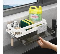 Organizador autoadhesivo para fregadero de la marca Unyqoos®, fabricado en aluminio espacial, que ahorra espacio, con dimensiones de 30x13x5,5 cm, que incluye un escurreplatos, una barra para toallas 