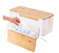 Organizador Box With Wood Lid, 2 x Cable Management Storage Box, Decorative Home Storage For Data Cables, USB Hubs, Computer Routers, Power Strips, Tidy Cord System Cord Organizer Box