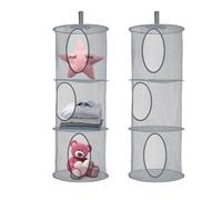 Organizador Colgante 3 Compartimentos Plegable para Juguetes, Baño y Balcón - Almacenamiento Hogar Dormitorio Infantil (Gris, Pack de 2)