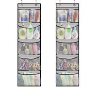 Organizador colgante para puerta Ibzenoa®, con 5 compartimentos grandes de malla, fabricado en tela no tejida suave, con ventanas transparentes. Cada compartimento mide 30x24 cm. Incluye 4 ganchos met