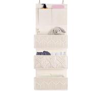 Organizador colgante para puerta Ibzoa® de estilo bohemio con macramé, con 3 cestas tejidas y 2 compartimentos, fabricado en algodón con placas de suelo de PE, dimensiones 86 x 33 cm, apto para puerta
