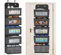Organizador colgante para puerta Unyqoos®: 4 compartimentos (3 con ventana transparente), fabricado en resistente tejido no tejido, 2 ganchos metálicos, 30x14x14 cm, color