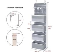 Organizador colgante para puerta Unyqoos®: 4 compartimentos, fabricado con tela no tejida gruesa y estructura de hierro, incluye 3 bolsillos de PVC y 2 ganchos metálicos. Dimensiones: 37 x 14 x 18-26 