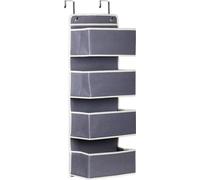 Organizador colgante Unyqoos® – Organizador para puerta con 4 compartimentos, plegable, 2 ganchos metálicos, 100 x 32 x 13 cm, gris, tela no tejida