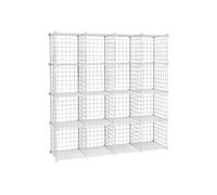 SONGMICS Estantería Modular de 16 Cubos, Armario de Almacenamiento de Alambre de Metal, para Zapatos, Libros, Juguetes, Baño, Salón, Extensible, 31 x 123 x 123 cm, Blanco LPI44W