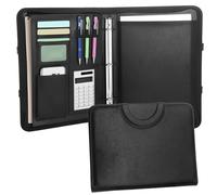 Organizador de carpeta de cartera con cremallera, organizador de piel sintética, carpeta de 3 bisagras, soporte para documentos A4, ranuras para tarjetas, soportes para bolígrafos y funda para