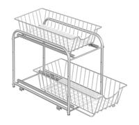 SONGMICS Organizador de cocina, Estantería de 2 Niveles Extraíbles para Armario, Organizador Apilable bajo el Fregadero con Cajones, para Cocina, Baño, Gris Paloma KCS017E01V1
